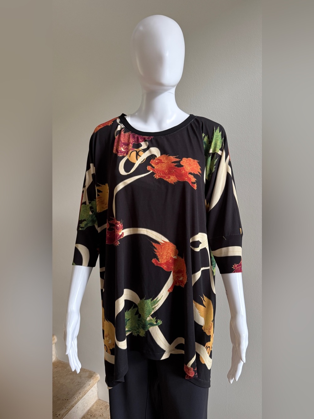 ANNE NAMBA Washable Tunic Top 3/4 Sleeves One Size